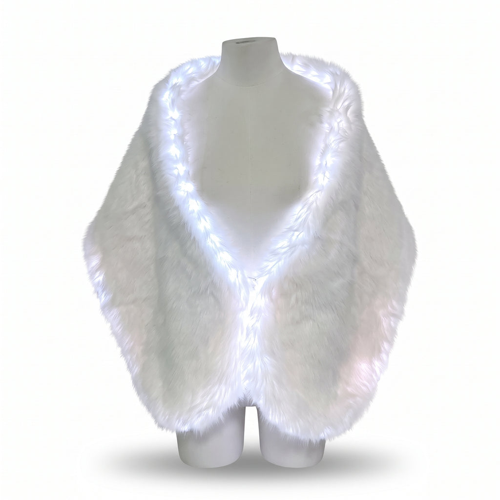 Cachecol™ LED rgb Fluffy White Faux Fur Shawl Scarf