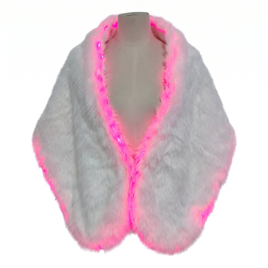 Cachecol™ LED rgb Fluffy White Faux Fur Shawl Scarf