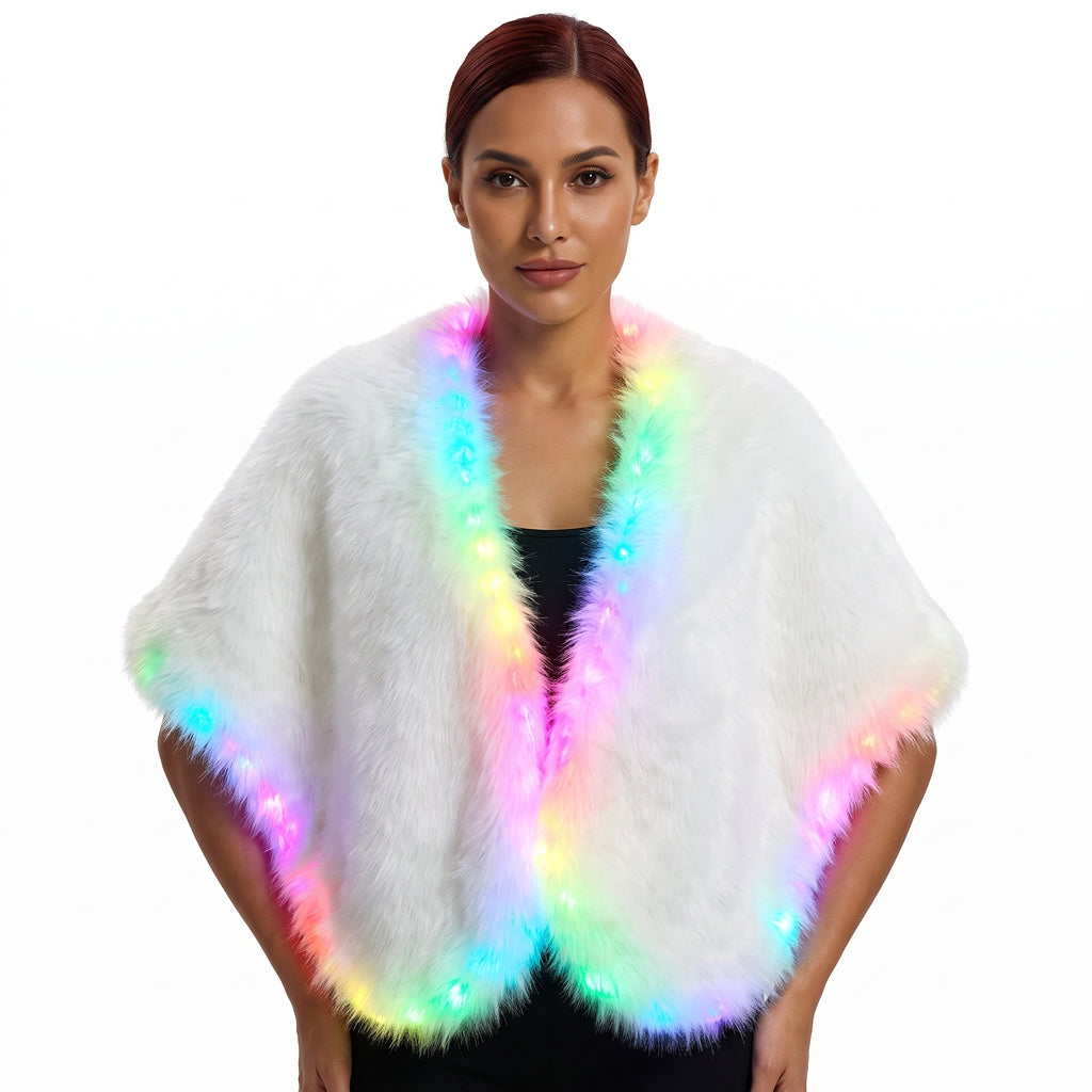 Cachecol™ LED rgb Fluffy White Faux Fur Shawl Scarf